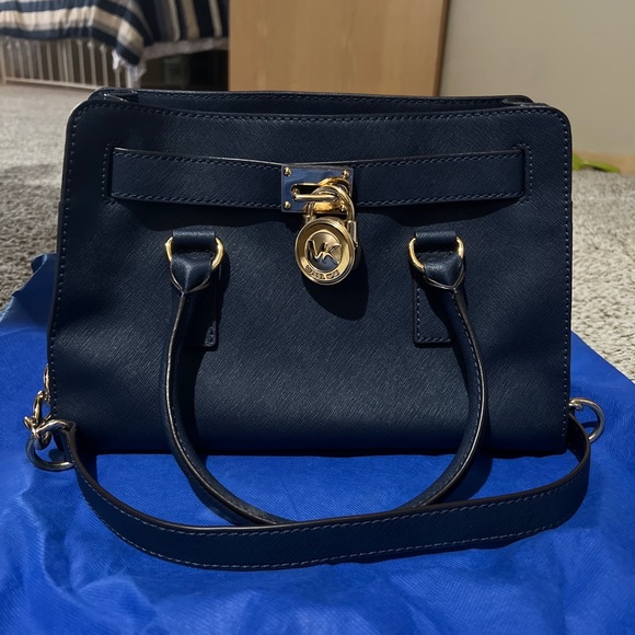 Hamilton Navy Michael Kors Hamilton Backpack Blue Leather Handbag